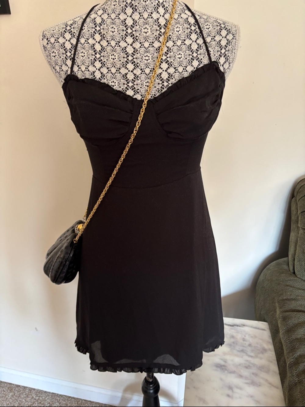 Oh Polly Ladies Black Mini Halter Dress-4